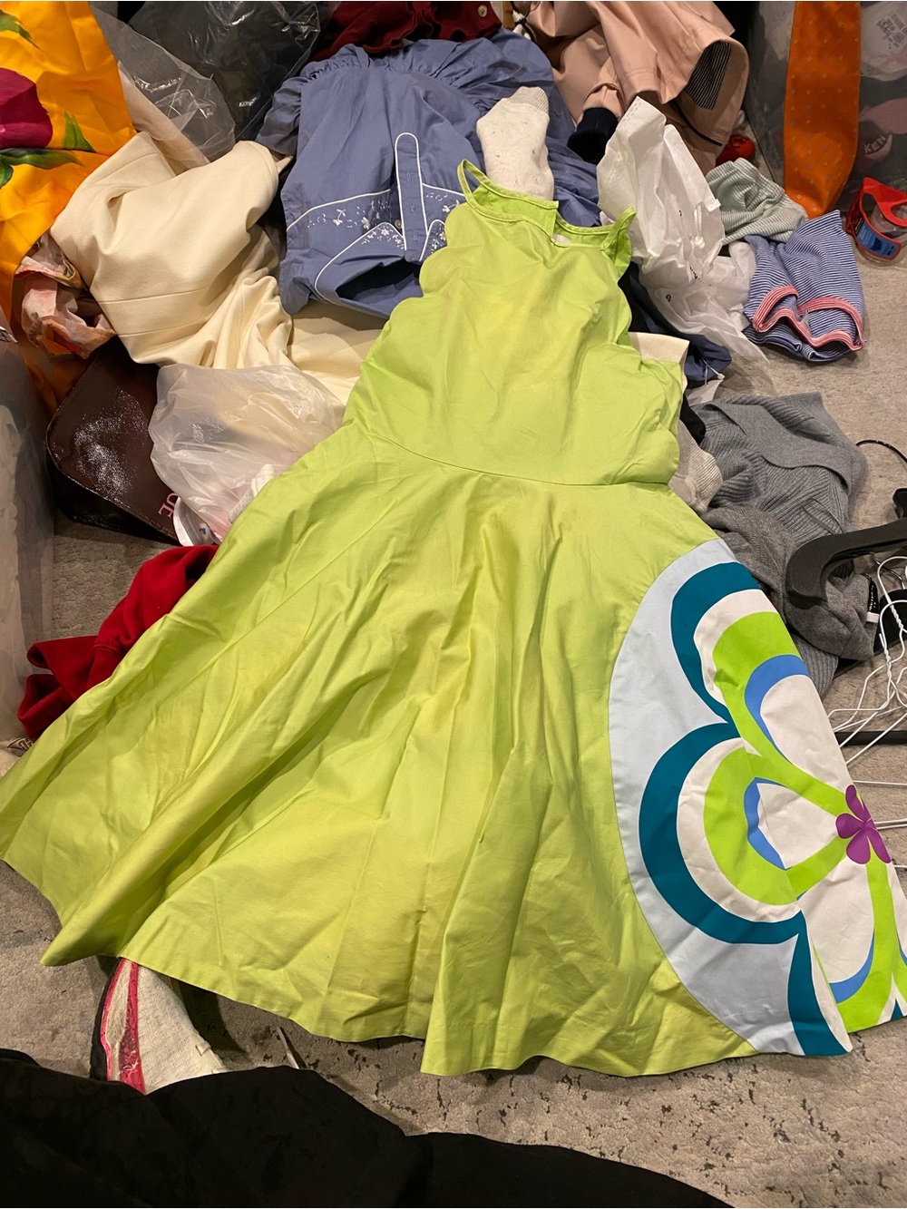 JACADI Neon Lime Green Sleeveless Scallop Dress with Graphic Panel - Picture 3 of 5